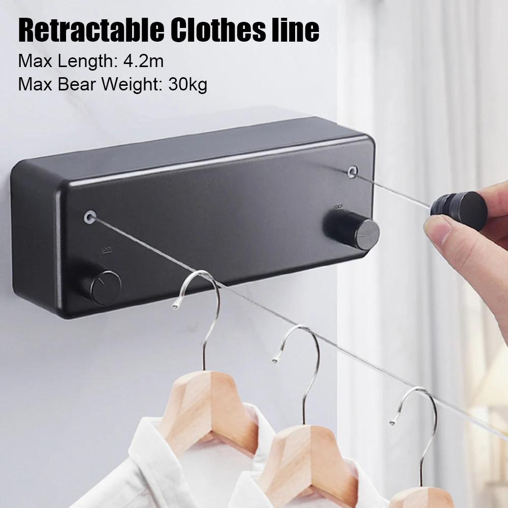 4.2m Retractable Clothesline Laundry Hanger Clothes Drying Rack Double Layer Stretchable Clothes Line tendedero extensible pared