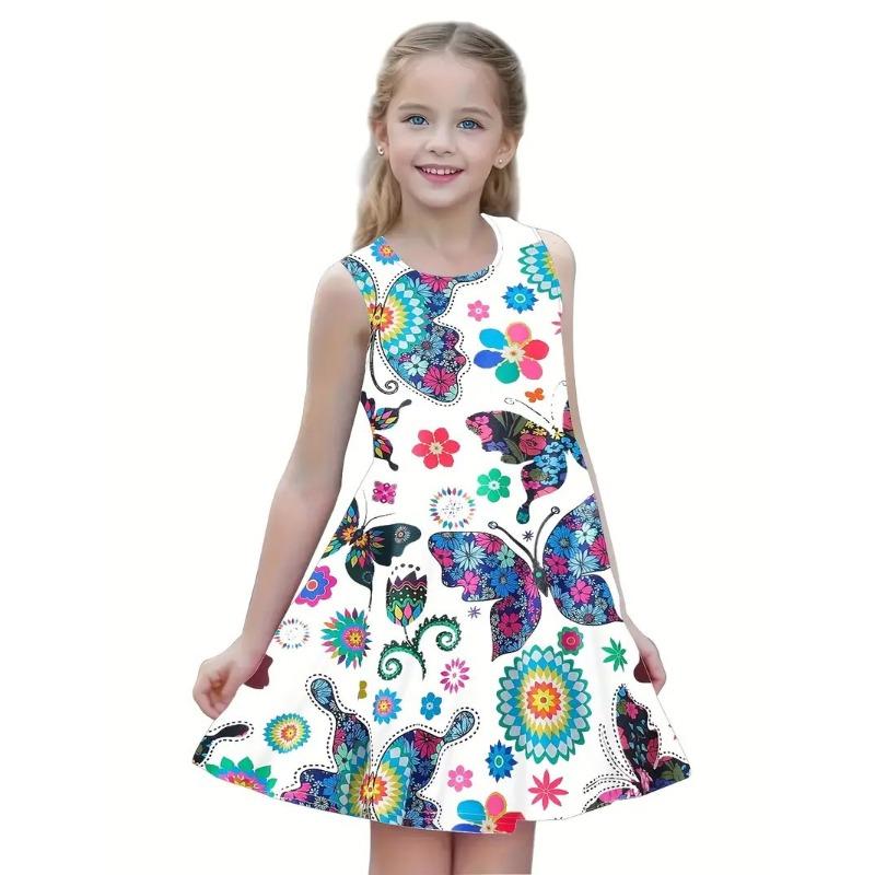 Stylish Cute Comfortable Butterfly Print Children's Sleeveless Women's Clothing Dresses Girls