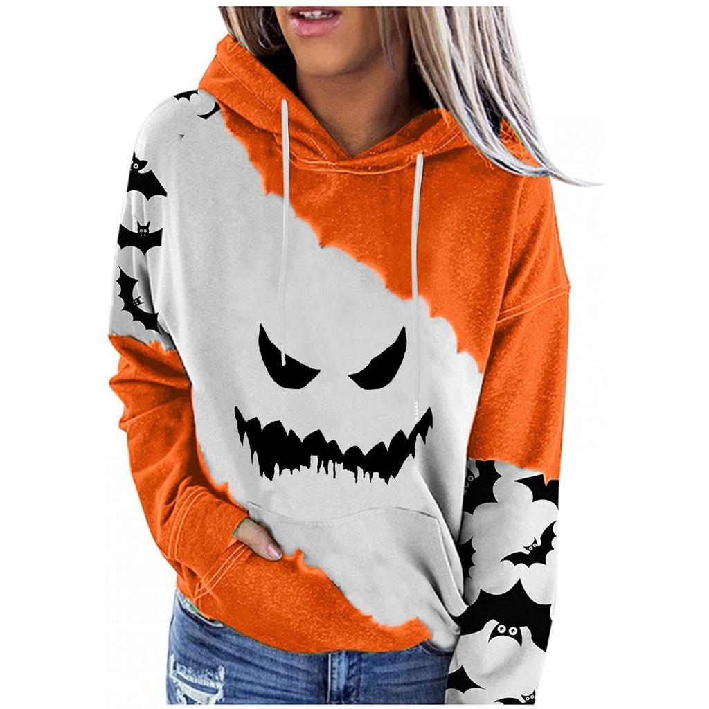 Women's Casual Fashion Halloween Print Long Sleeve Pullover Hooded Top