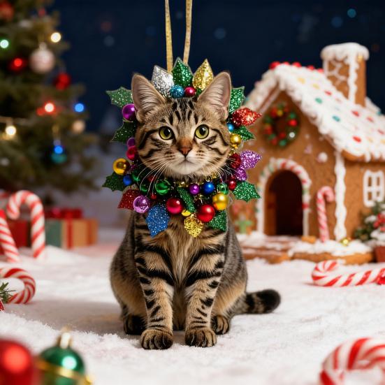 Cute Cat Car Mirror Hanging Charm 2D Flat Acrylic Kitten Christma Tree Ornament Car Interior Pendant for Xmas Home Window Backpack Decor