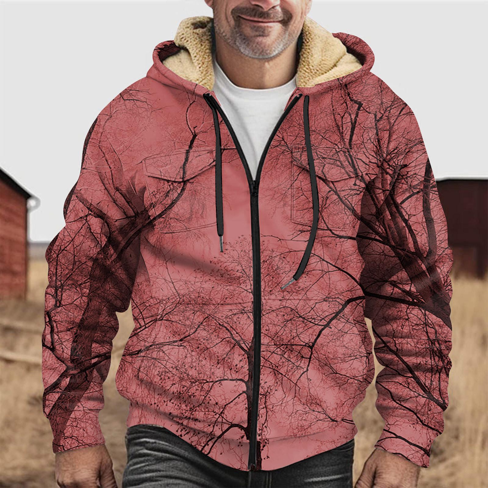 

Мужская зимняя флисовая толстовка с капюшоном на молнии с накладным карманом, повседневная куртка XL красный