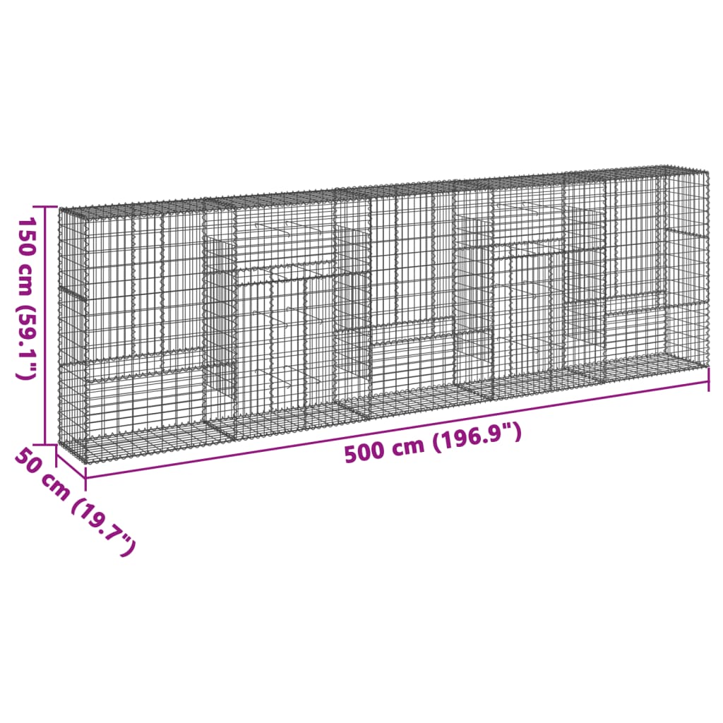 Gabion with Lid 500 X 50 X 150 Cm Galvanized Steel