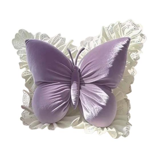 Butterfly Throw Pillow Decorative Butterfly Pillow with Lace Trim Elegant Soft Butterfly Cushion for Office Chair Sofa Couch Bed