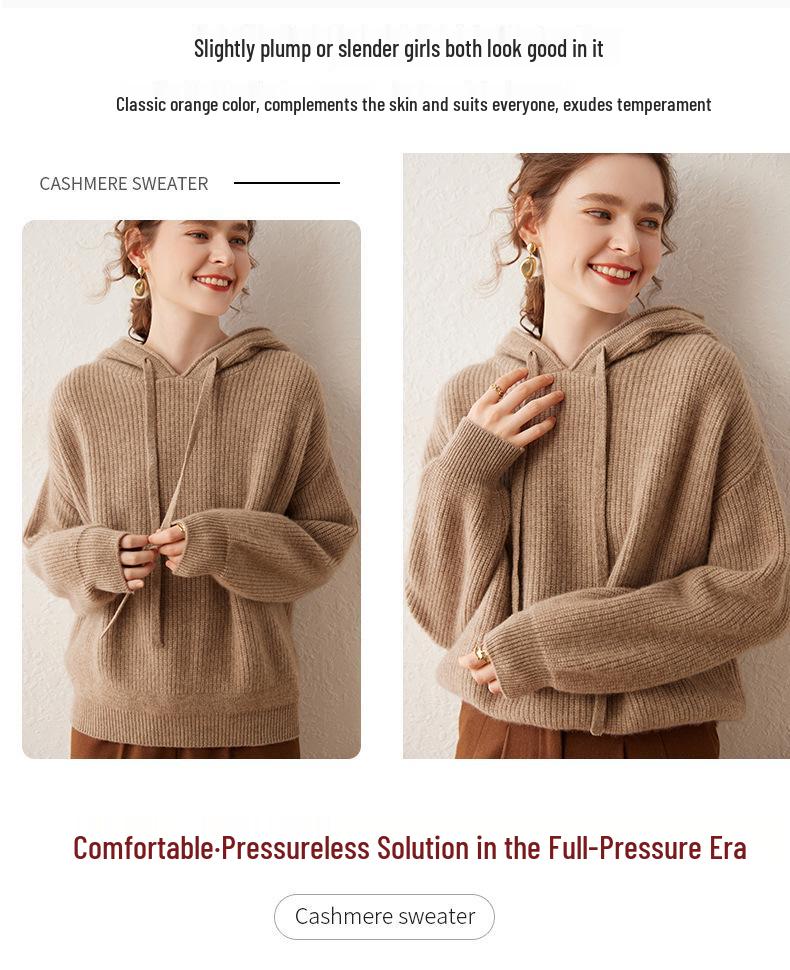 Women's Super Thick Cashmere Knit Hoodie - Autumn/Winter Long Sleeve Loose Casual Pullover Sweater