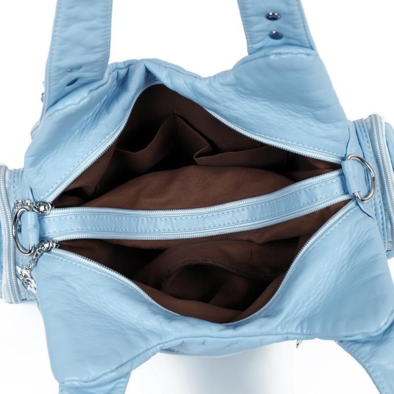 2025 Summer Fashion Blue Shoulder Bags For Women Small Shopper Bag Solid Color Soft Leather Crossbody Handbag Lady Travel Tote Bag
