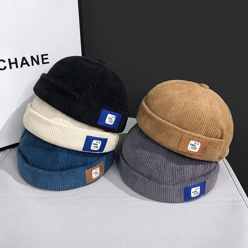 Retro Corduroy Brimless Docker Cap For Men Women Solid Color Adjustable Landlord Docker Cap Streetwear Hip Hop Hats Dome Hats