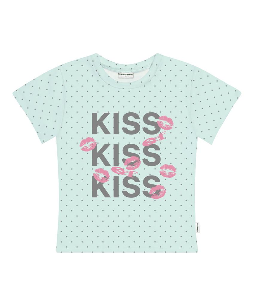 ESCAPEFROM Kiss Kiss Kiss Print Dot Slim Fit Short Sleeve T-Shirt Pink