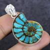 Natural Ammonite Fossil Gemstone 925 Sterling Silver Jewelry Pendant 1.69" d3Z90