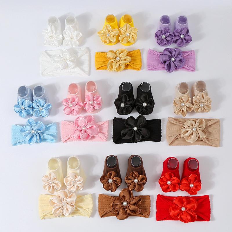 2Pcs/Set Lace Flower Baby Girl Socks Headband Set Kids Cotton Boat Socks Hair Bands Newborn Sweet Princess Hair Accessories