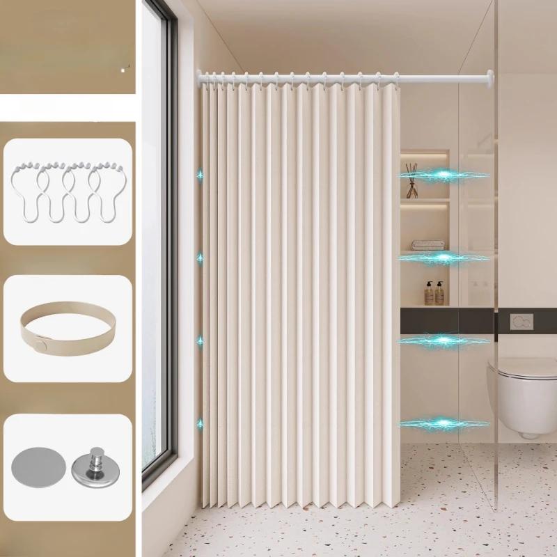 Unsichtbarer Badezimmer Klapp-Duschvorhang Ohne Bohren Plane Toiletten-Trennwand Bad Dusche Trocken- und Nass-Trennung Ohne Stange