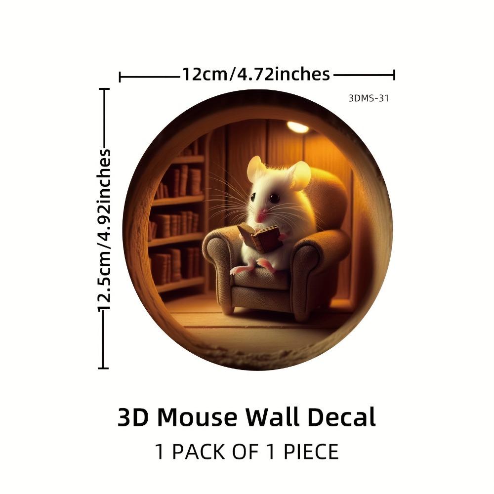 1pc 3D Mouse Hole Wall Sticker, Mouse Sitting On The Toilet Reading Pattern Self-adhesive Wall Sticker