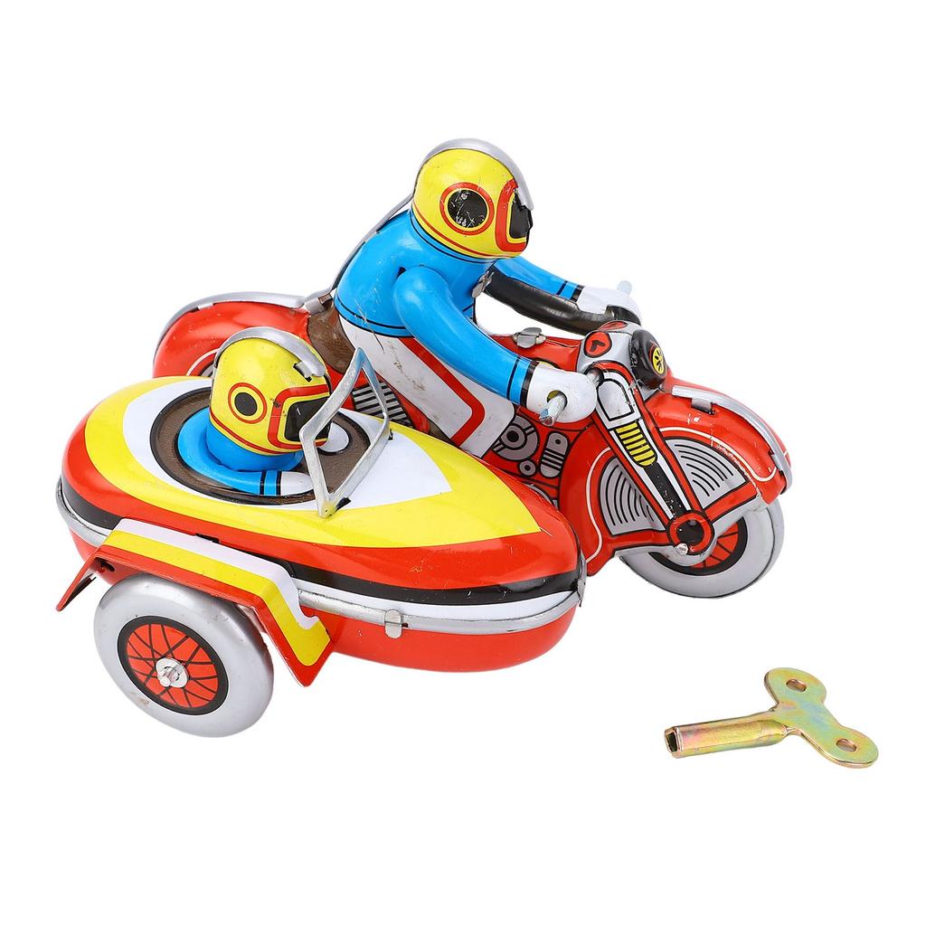 Wind Up Motorcycle Toy Iron Retro Collectible Three Wheeled Motorcycle Clockwork Vintage Toy for Des
