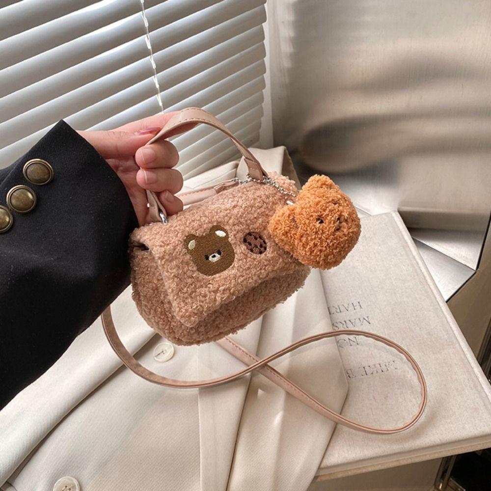 Korean Style Plush Bear Crossbody Bag Cartoon Cute Cookie Handbag Mini Message Bag  Girls