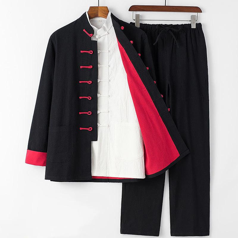 Chinese Traditional Tang Suit Kung Fu Uniform Retro Casual Cotton Linen Plus Size Tai Chi Clothing Set Man