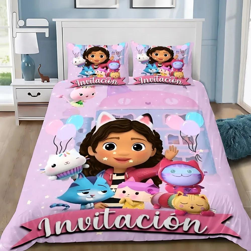 G-Gabbys D-Dollhouse Bedding Set Cartoon Duvet Cover Pillowcase Kids Bedroom Decoration Children Single Double Customized Size
