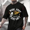 Ride Fast Motorcycle - Totenkopf & Rückendruck Herren Sommer Baumwolle T-Shirt Kurzarm Lässig Rundhals Oberteile