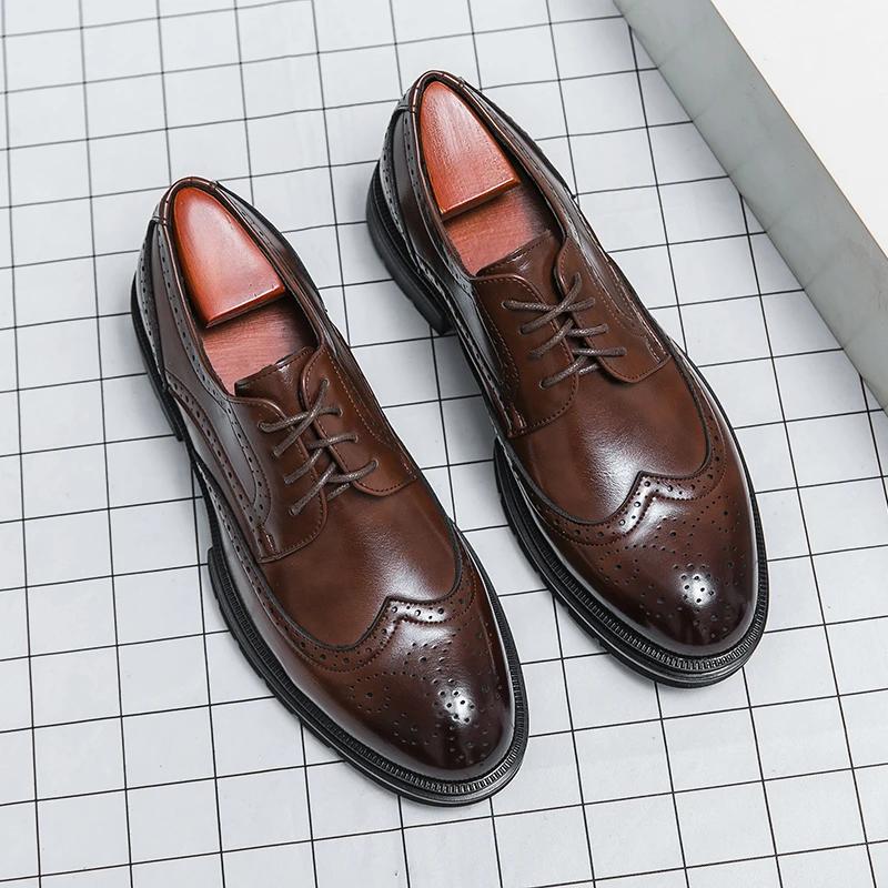 Brown Handmade Leather Men Oxford Shoes Black Leather Man Formal Classic Brogue Business Shoes Free Shipping Chaussure Homme