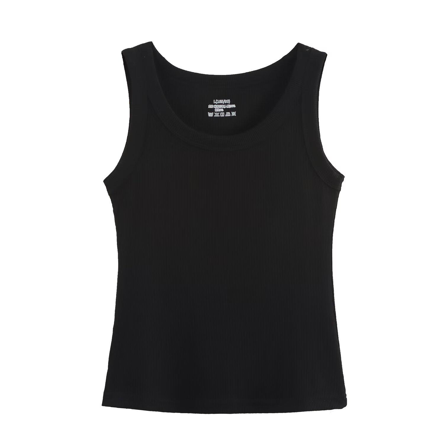 

Весна 2025 Женский европейско-американский вязаный жилет из рубчатого хлопка XXL чёрный