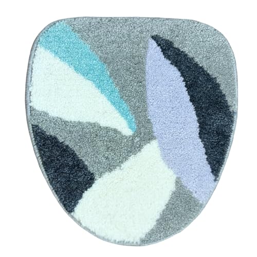 Oka Art Leaf Toilet Mat and Lid Cover Set of 4, Easy To Apply, Deco Lid Cover (Gray Blue)