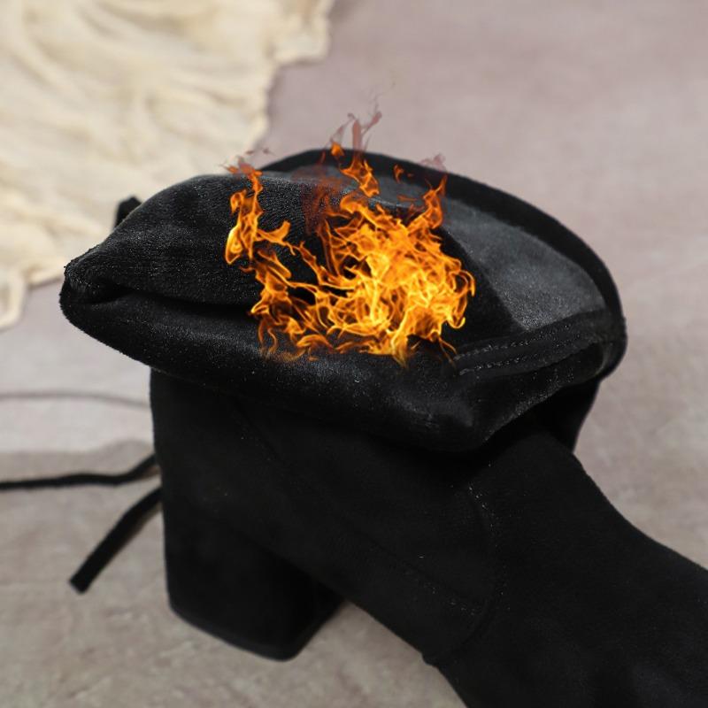 Fashion Women Boots Winter Black Over The Knee Boots 2025 New Comfort High Heels Shoes Fashion Warm Lace-Up Long Tube Square Heel Boots