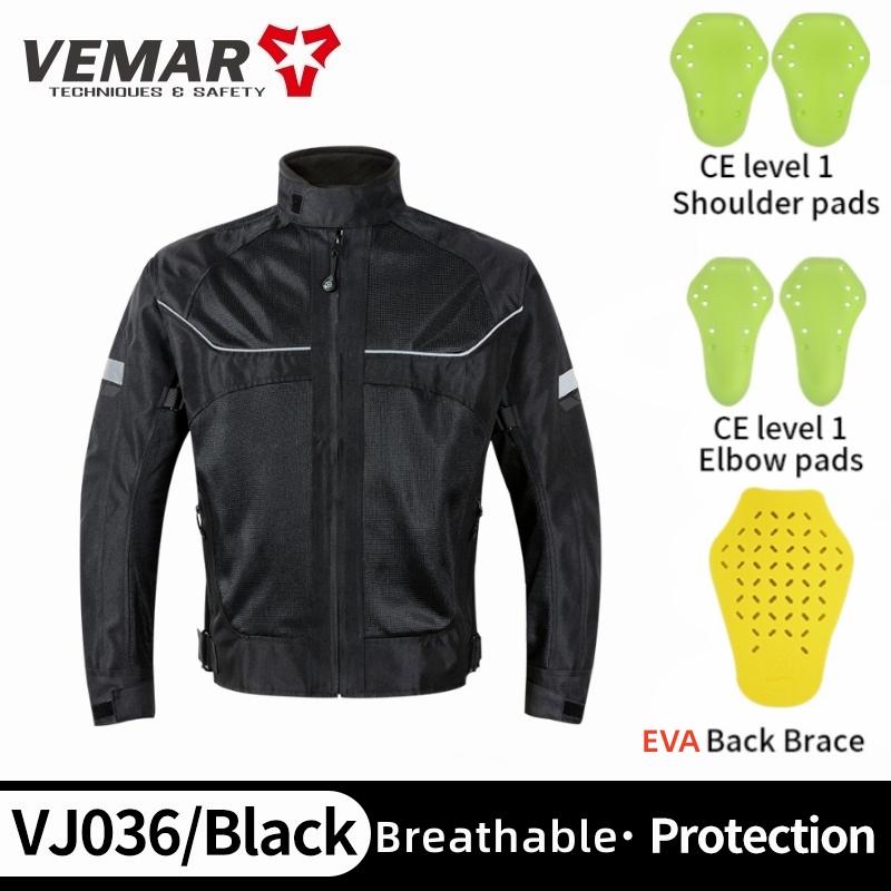 Motorbike Vemar Men's Jacket Breathable Mesh Moto CE Protection Motorcycle Riding Coat Guard Motocross Rider Clothing Black/Gray