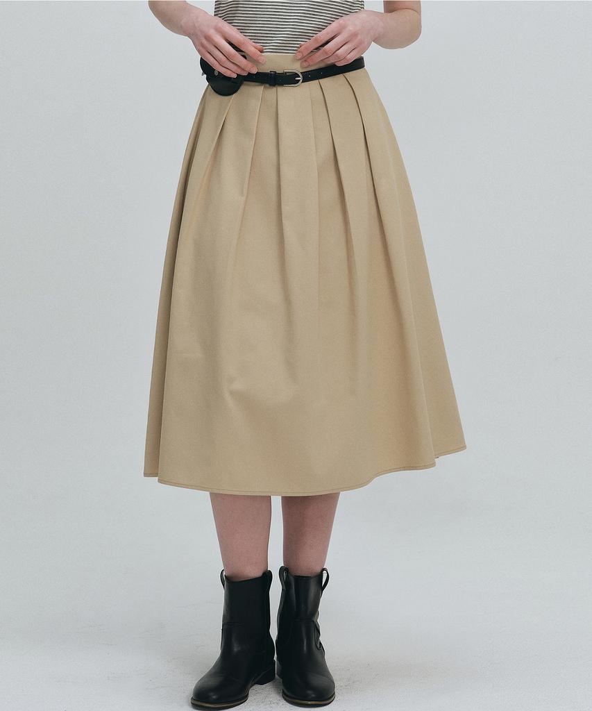 Roeil Voluminous Cotton Pleated Skirt - Beige