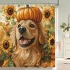 Cartoon Lovely Cat and Dog Shower Curtain Funny Animal Flowers Printed Bathroom Bath Curtain Home Decoration Curtain With Hooks