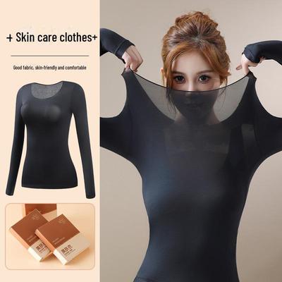 Roupa interior térmica sem costura feminina: Camisa de gola redonda ultrafina outono/inverno
