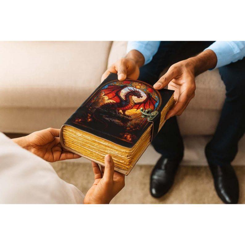 Dragon Leather Journal: Handmade Book of Shadows with Key Lock