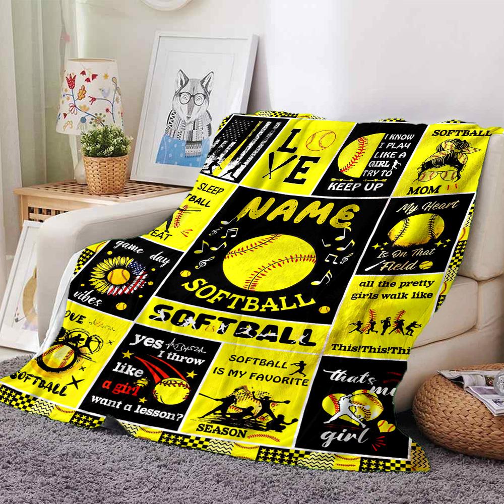 Softball Love Sports Artwork Throw Blanket Name Comfortable Texture For Sofa Couch Office Bed Picnics Four Seasons Multipurpose Versatile Accessory