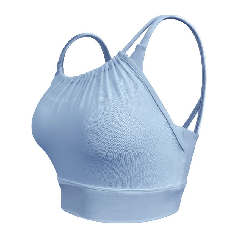 

Fashion Elegant Fitness Fake Two-Piece Fixed Coaster Yoga Vest Breathable Mesh Yoga Clothes Sling Yoga Bra Haze blue vest L