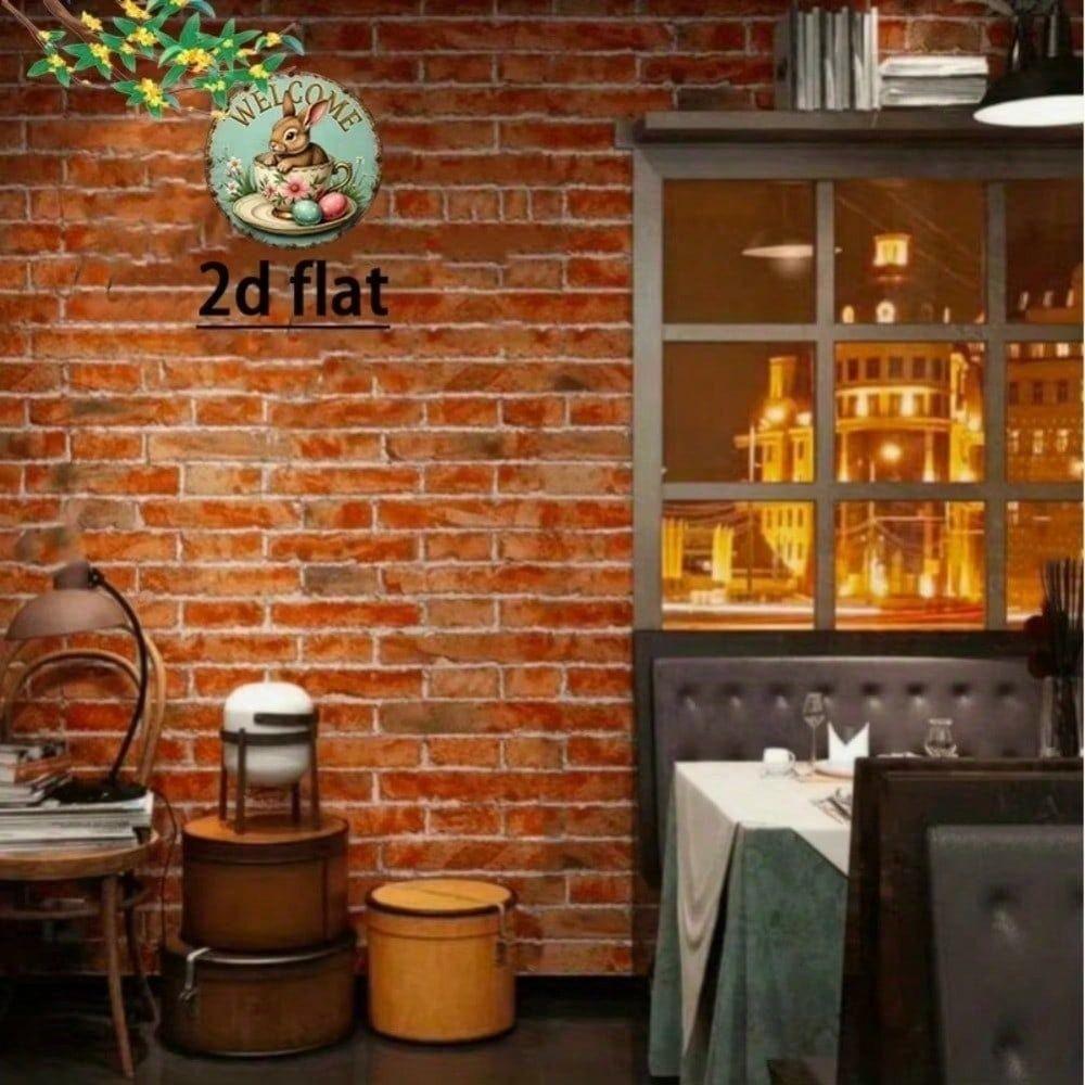 Metal Wall Art Rabbit Flower Spring Round 2D Aluminum for Living Room