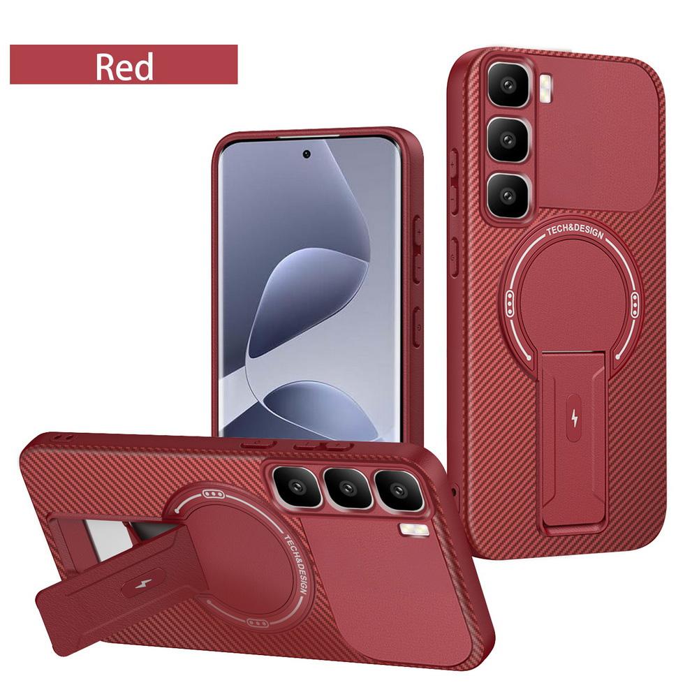 Carbon Fiber Invisible Stand Holder Built-in Magnetic Ring Case for Infinix Hot60 Pro + Hot 60 60i 40i 40 Pro Protection Cover