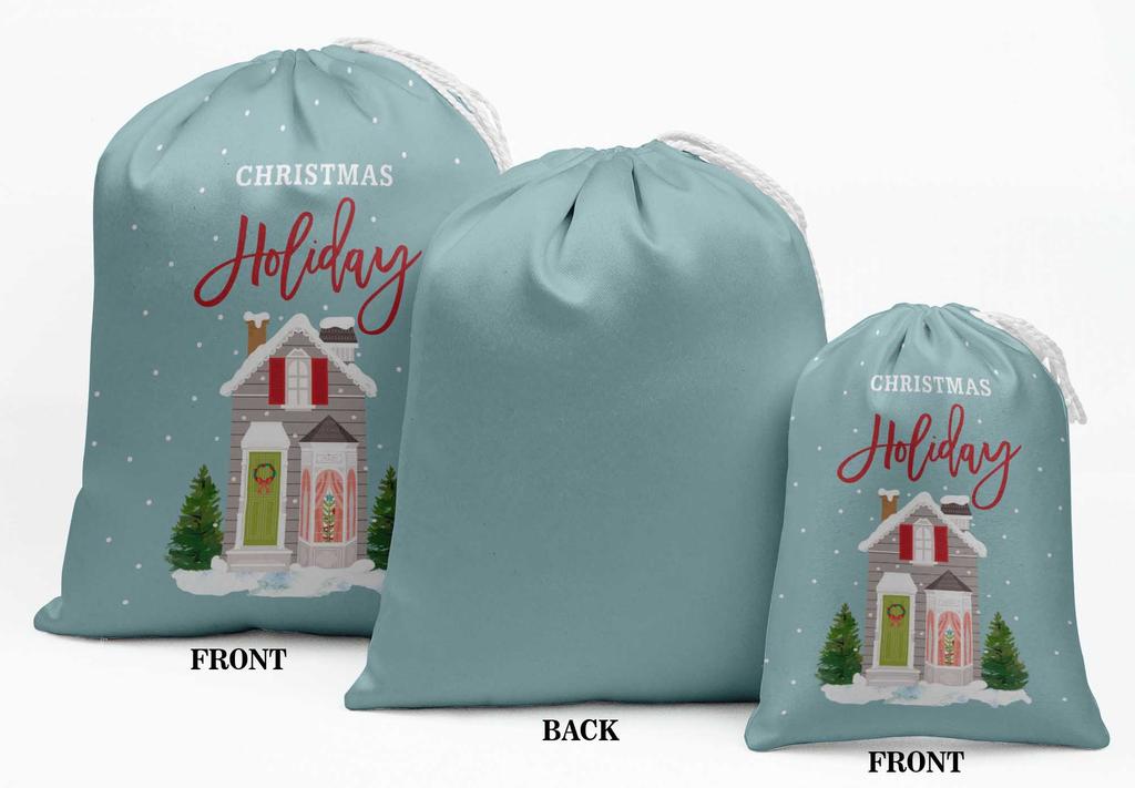 Darling Souvenir Blue House & Tree Christmas Party Supplies Gift Pouches Favor Candy Bags 15