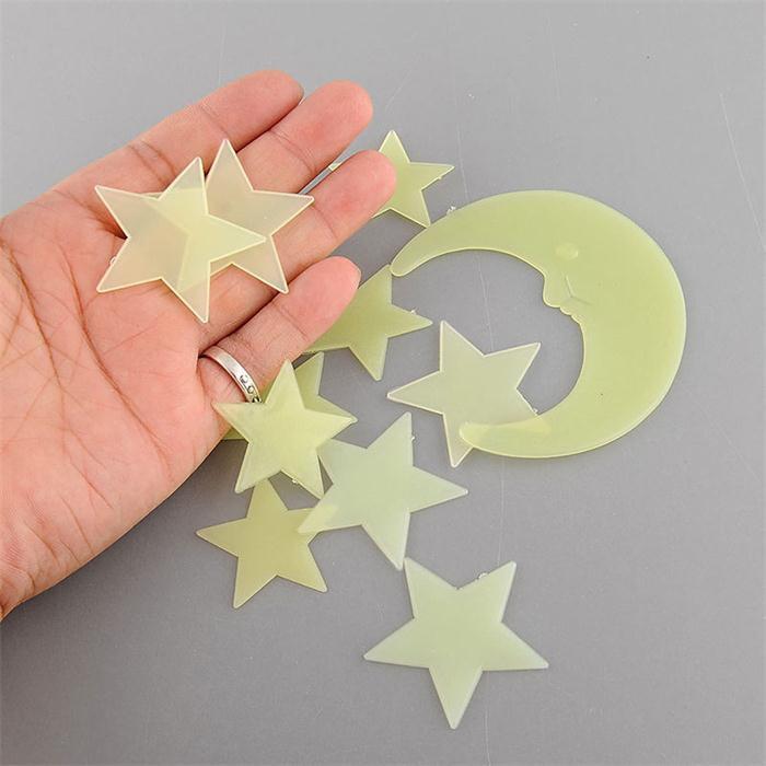 Stars Moon Sun Luminous Glow In The Dark Fluorescent Home Wall Stickers Decal (11 Stars +1 moon)/set