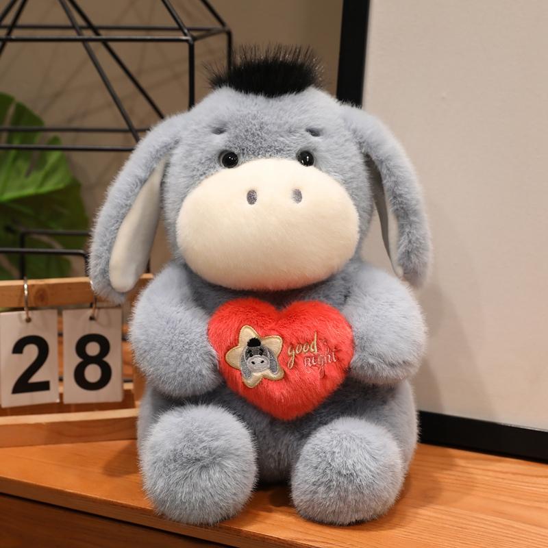

Adorable Sitting Cartoon Animal Doll Stuffed Donkey Penguin Celebration Prop Holding Red Heart Halloween s Day Girlfriend Present 22-25cm