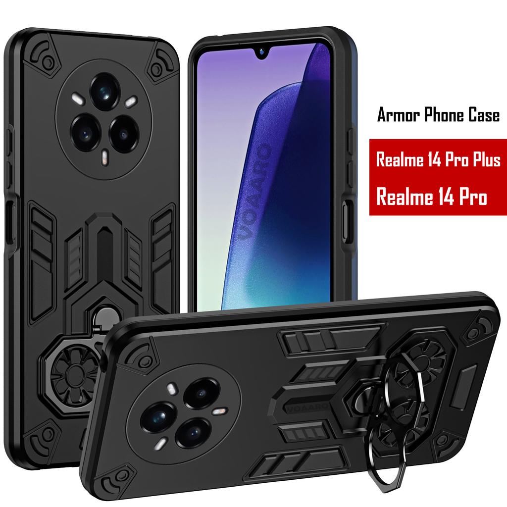 Dual Finger Ring Armor Cover for OPPO Realme 14 Pro Plus Case for Realme 14 Pro Rotate Metal Bracket Kickstand Holder Case Capa
