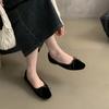 Velvet Shallow Shoes French Small Fragrance Bow Square Toe Soft Ballet Shoes 2025 Summer New Comfortable Slip-on Flat Shoes