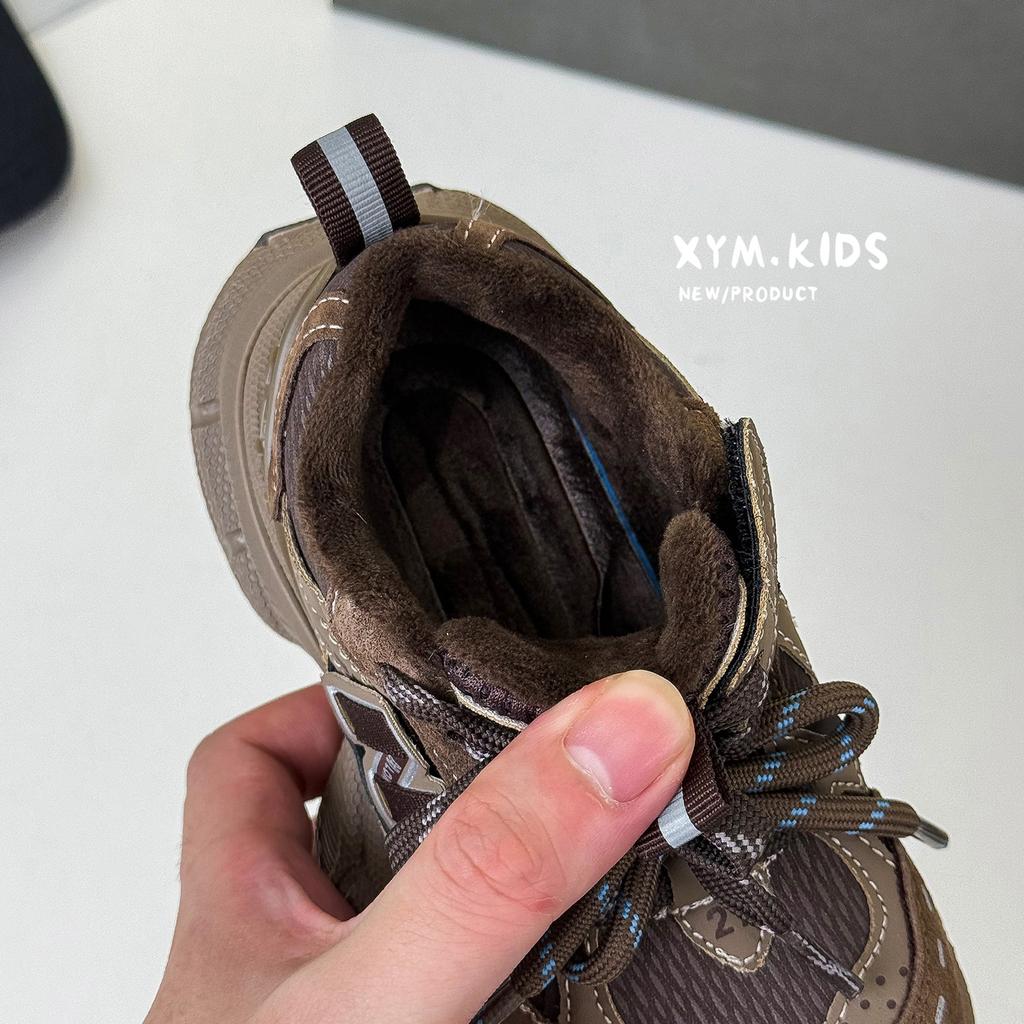 2025 winter new children's sports shoes retro versatile N word double lace-up boys and girls dad shoes two cotton shoes