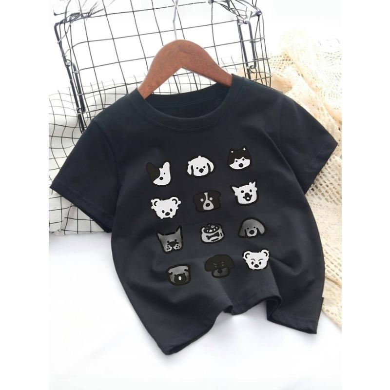 

European Size Childrens Crew-neck Short-sleeved T-shirt with Dog Pattern Print 98cm чёрный