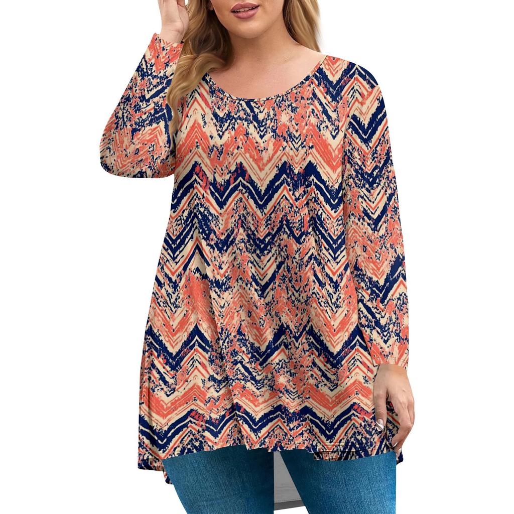 Women's Plus Size Top, Garden Collar Long Sleeved Shirt, Fashionable Floral Print Casual Top