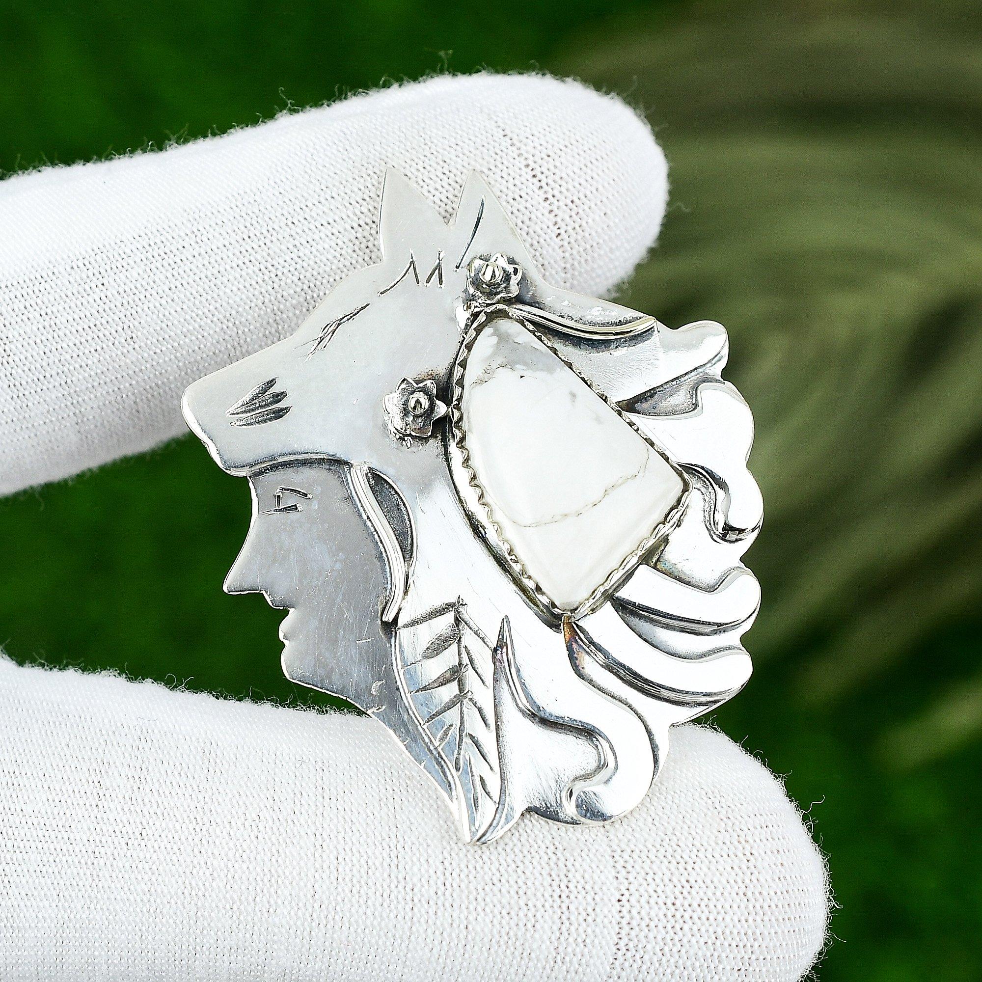 Natural Howlite Gemstone Pendant White 925 Sterling Silver Indian Jewelry