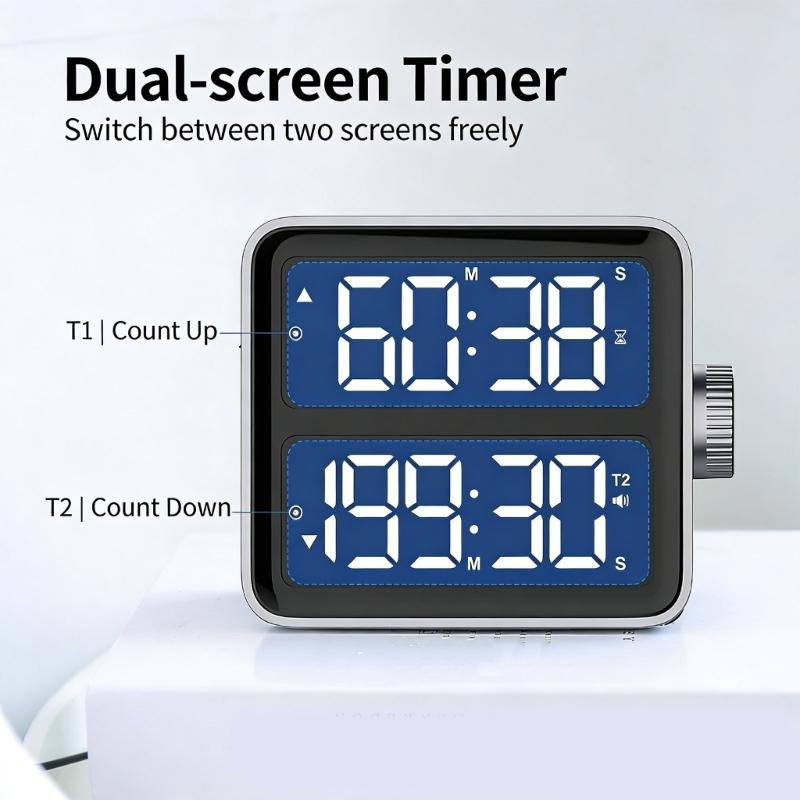 USB Charging Digital Timer With Double Screen LED Display Countdown Magnetic Back Adjustable Volumes For Cooking Workouts
