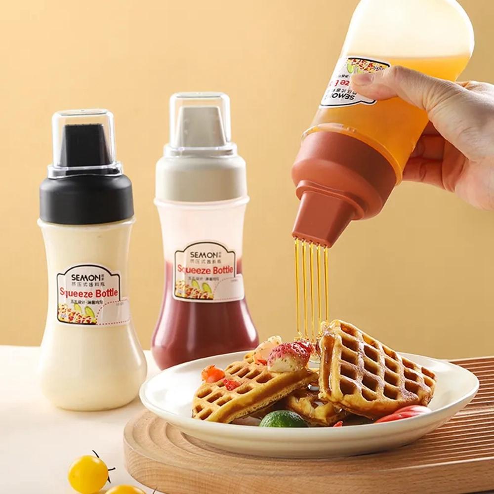 5 Hole Sauce Bottle 350ml Condiment Squeeze Bottles with nozzle Ketchup Mustard Hot Sauces Honey Olive Oil Dispenser