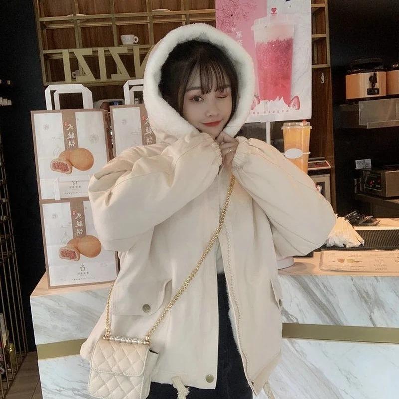 Short Style Parkas Women Solid Aesthetic All-match Students Simple Winter Coat Loose Korean Fashion Hooded Streetwear Sweet