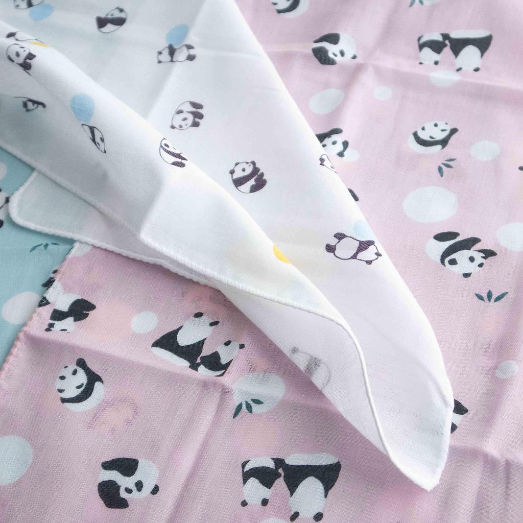 Cute Gauze Hand Towel Soft to the Made in Japan Set, Touch, 100% Cotton, (D. Panda, 3-Piece Set)