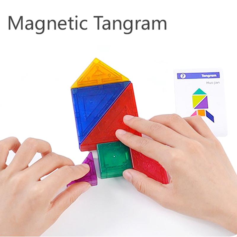 Montessori Magnetische Tangram Puzzle Spielzeug Kinder Soma Würfel Regenbogen Transparent Blöcke Farbe Form Passende Spiele Pädagogisches Spielzeug