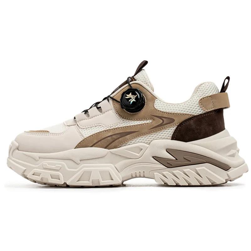 Fashion Four Season Soft Soled Non Slip Outdoor Running Shoes Student Sneakers Men's Korean Rotating Buckle Trendy Casual Sports Shoes