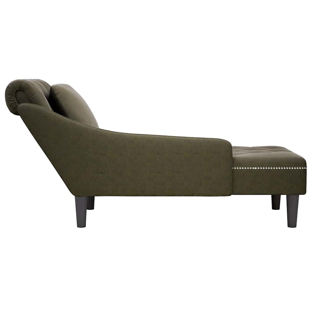 Chaise Longue with Cushion & Right Armrest Army Green Faux Leather