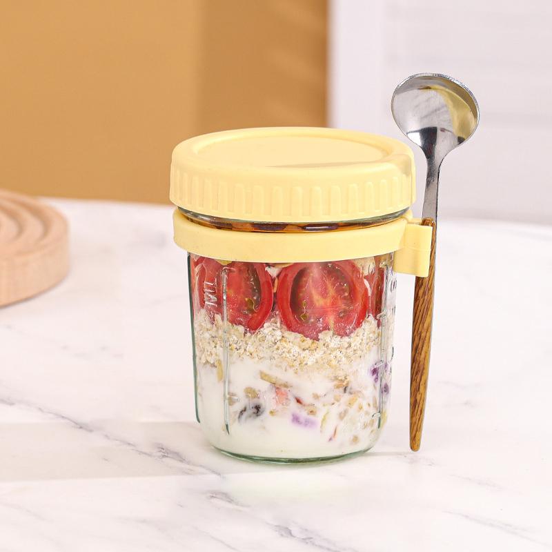 1pc/2pcs Glass Oatmeal Cup, Overnight Oats Container with Lid and Spoon, 16oz Cereal, Milk & Fruit Salad Storage Jar